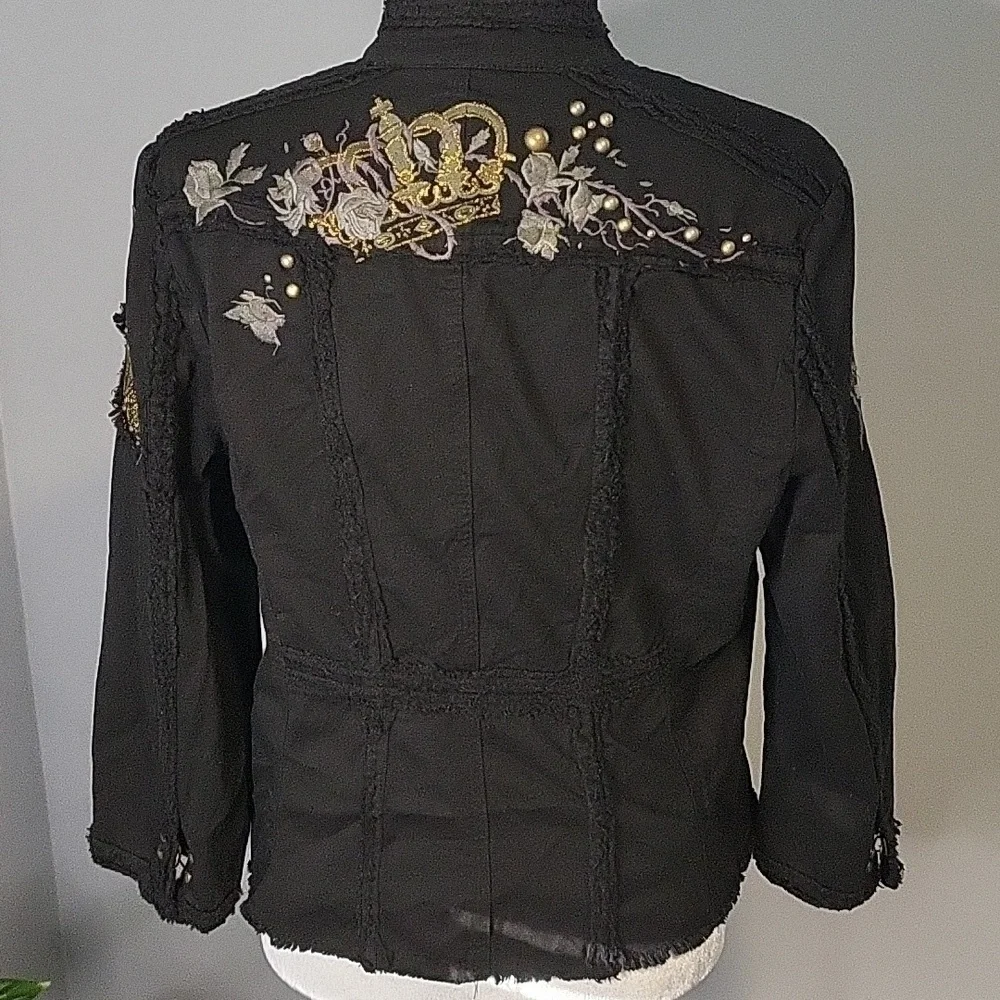 Inspira Embroidered Cotton Metal Accent 3/4 Sleeve Vintage Jacket Size XL - Picture 4 of 16